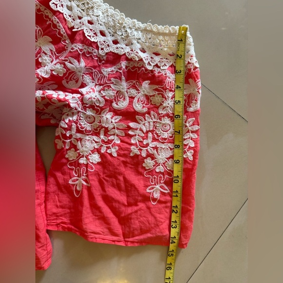 Flying Tomato Summer Tropical floral crochet orange White top plus Size 2X - Picture 5 of 16